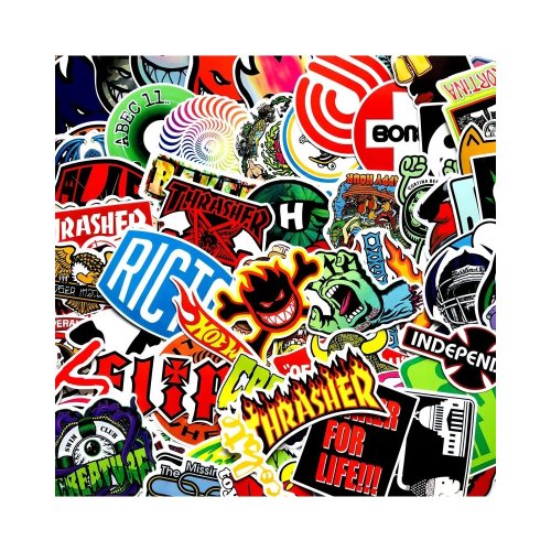 100 ks barevných samolepek na skateboard, snowboard, notebook, kytaru, ap., materiál vinyl, laminovaný povrch, odolné vůči vyblednutí, voděodolné. SNB STICKERS