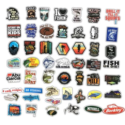 51 ks barevných samolepek na skateboard, snowboard, notebook, kytaru, ap., materiál vinyl, laminovaný povrch, odolné vůči vyblednutí, voděodolné. FISH STICKERS