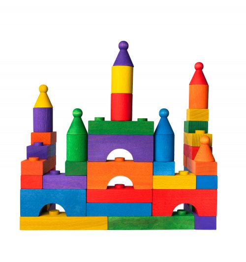 Dětské dřevěné hrací kostky HRAD 42ks, barevné