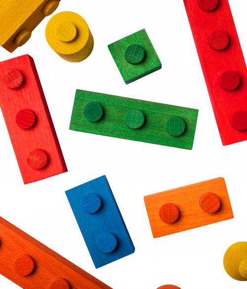 Dětské dřevěné hrací kostky HRAD 42ks, barevné