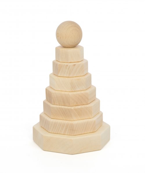 Dětské dřevěné hrací kostky VĚŽ osmihranná, přírodní