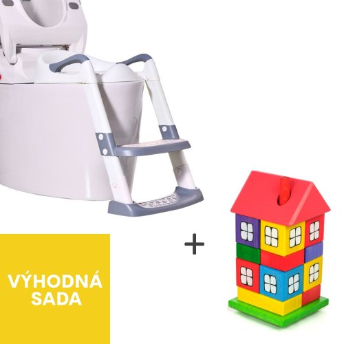 Dětské WC sedátko se schůdky + dřevěný domeček z barevných kostek