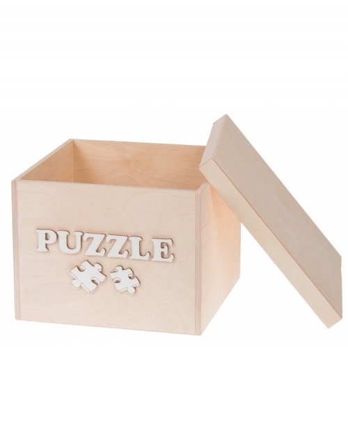 Dřevěný box na hračky PUZZLE bílé, 20x20x15 cm