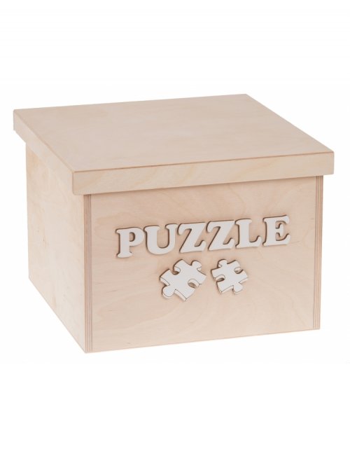 Dřevěný box na hračky PUZZLE bílé, 25x25x20 cm