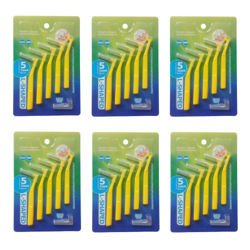 Mezizubní kartáčky, cenově zvýhodněná sada 6 x 5 ks, tloušťka 0,7 mm, tvar L, barva žlutá