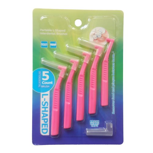 Mezizubní kartáčky, tvar L, tloušťka drátku 0,6 mm, barva růžová, 5 ks v balení + hygienické krytky
