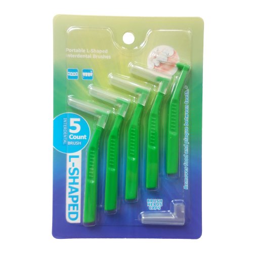Mezizubní kartáčky, tvar L, tloušťka drátku 0,8 mm, barva zelená, 5 ks v balení + hygienické krytky