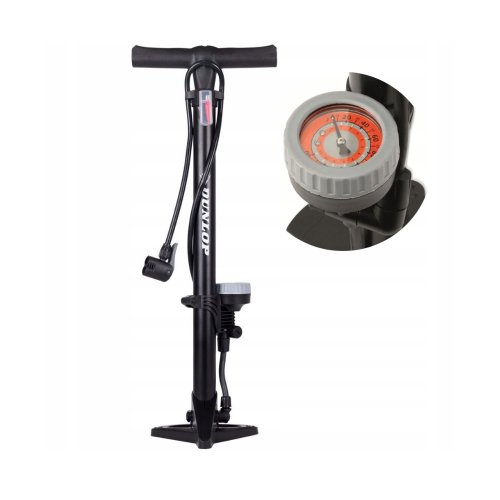 Podlahová pumpa Dunlop - hustilka na kolo a sportovní vybavení, s manometrem, barva černá