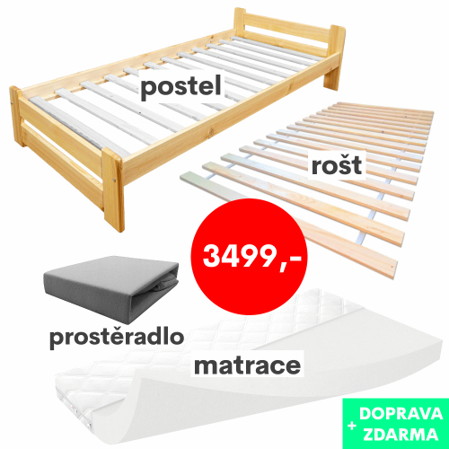 Postel 80x200 cm + rošt + matrace + prostěradlo + DOPRAVA ZDARMA