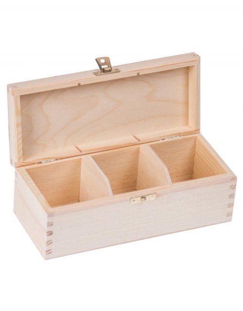 Přírodní dřevěná čajová kazeta 3 přihrádky, 22x9x8 cm zapínací