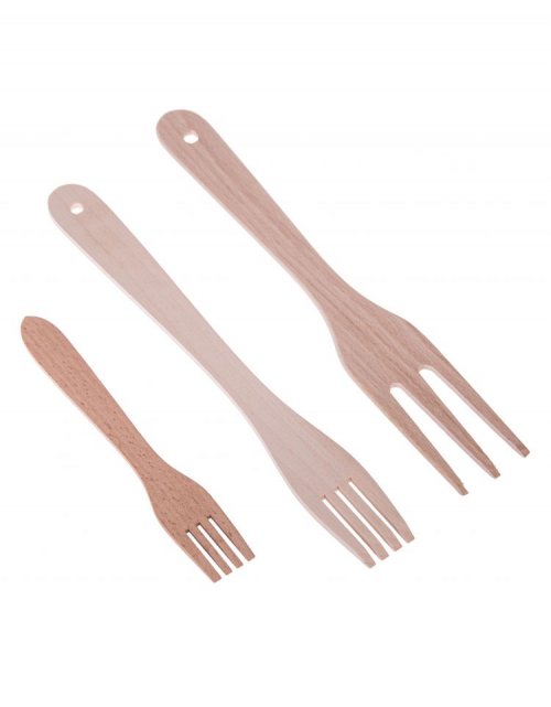 Přírodní dřevěná vidlička 4-zubá 28 cm