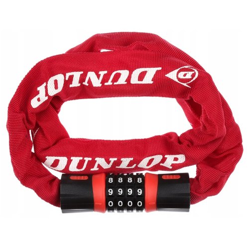 Zámek na kolo Dunlop s kódovým zamykáním, řetězový, barva červená