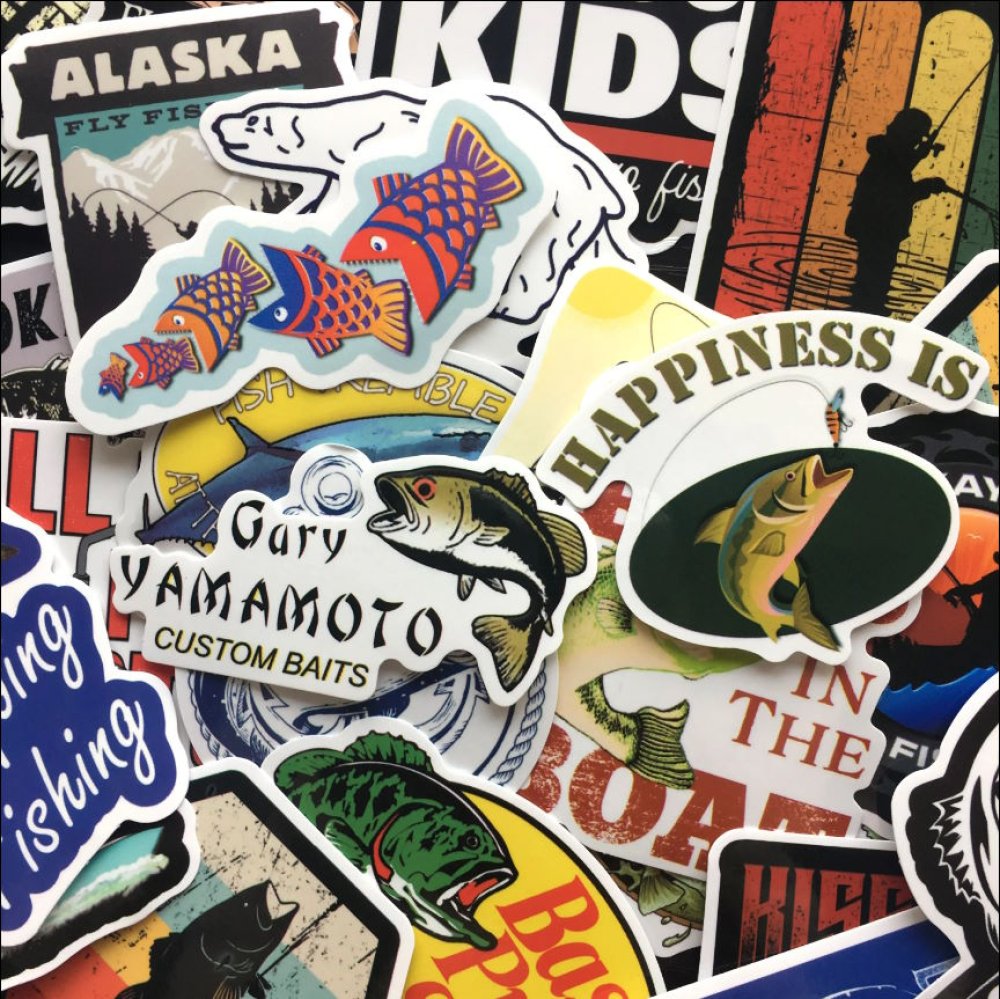 51 ks barevných samolepek na skateboard, snowboard, notebook, kytaru, ap., materiál vinyl, laminovaný povrch, odolné vůči vyblednutí, voděodolné. FISH STICKERS