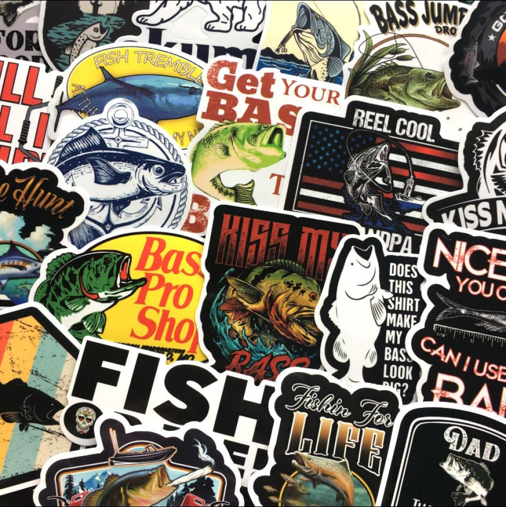 51 ks barevných samolepek na skateboard, snowboard, notebook, kytaru, ap., materiál vinyl, laminovaný povrch, odolné vůči vyblednutí, voděodolné. FISH STICKERS