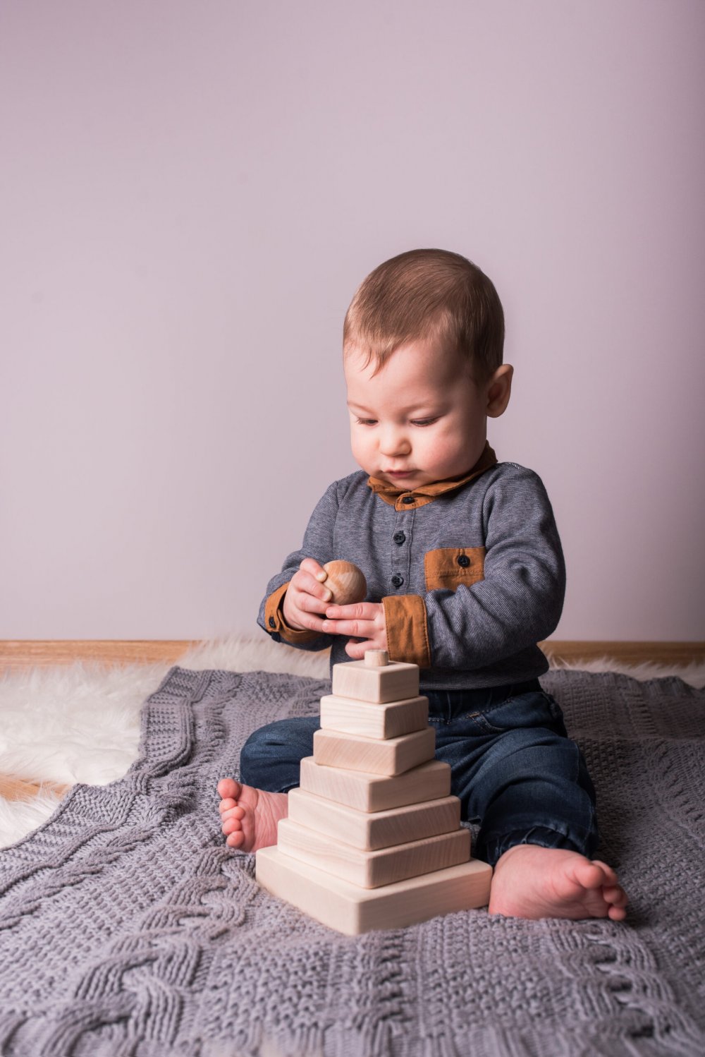 Dětské dřevěné hrací kostky VĚŽ čtvercová, přírodní
