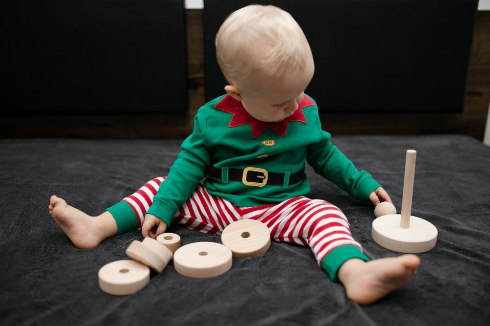 Dětské dřevěné hrací kostky VĚŽ kulatá, přírodní