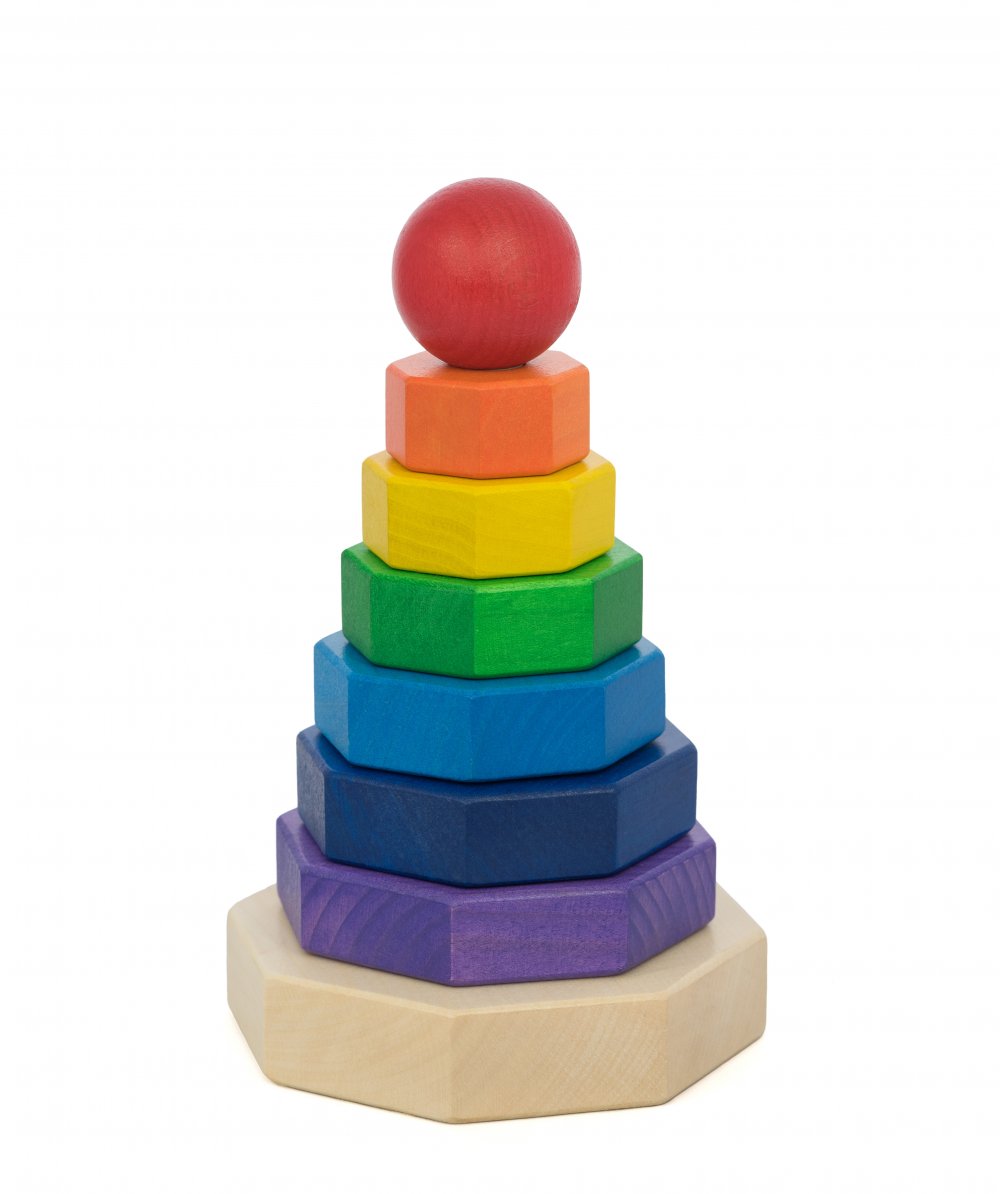 Dětské dřevěné hrací kostky VĚŽ osmihranná, barevná