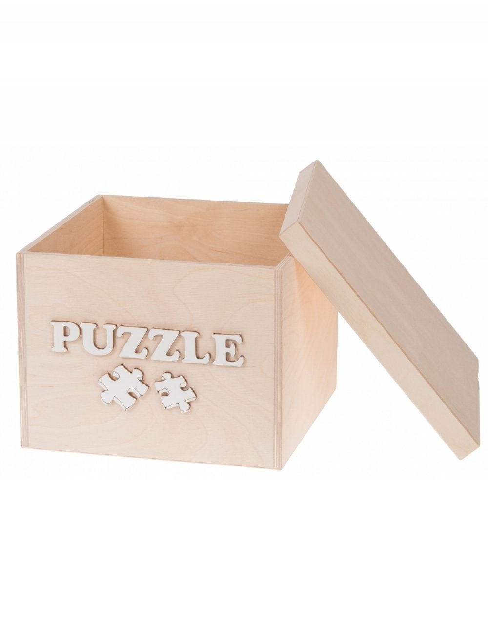Dřevěný box na hračky PUZZLE bílé, 20x20x15 cm