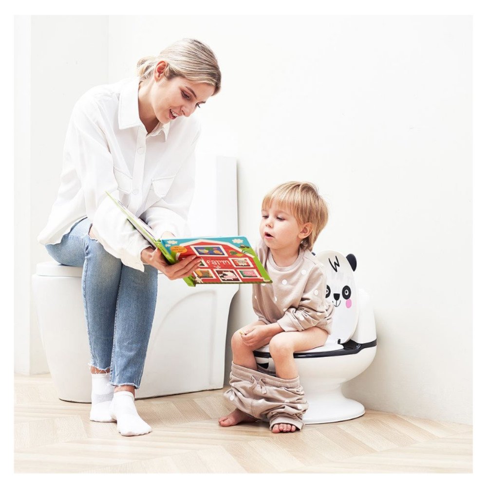 Interaktivní toaleta pro děti PANDA, zvuky splachování, vyjímatelná toaletní nádoba, hygienický, bezpečný, stabilní