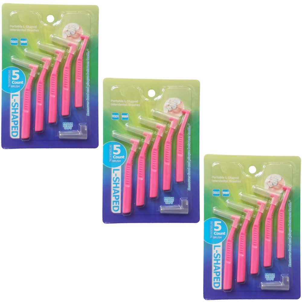 Mezizubní kartáčky, cenově zvýhodněná sada 3 x 5 ks, tloušťka 0,6 mm, tvar L, barva růžová