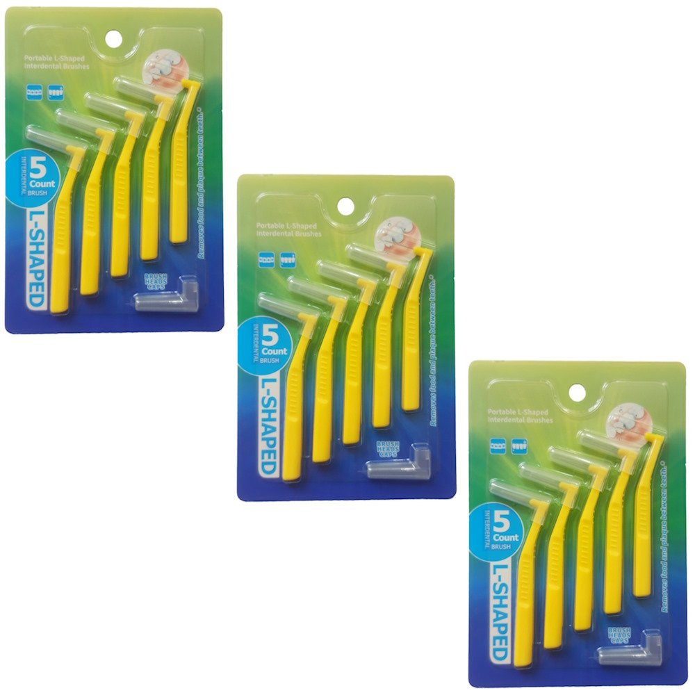 Mezizubní kartáčky, cenově zvýhodněná sada 3 x 5 ks, tloušťka 0,7 mm, tvar L, barva žlutá