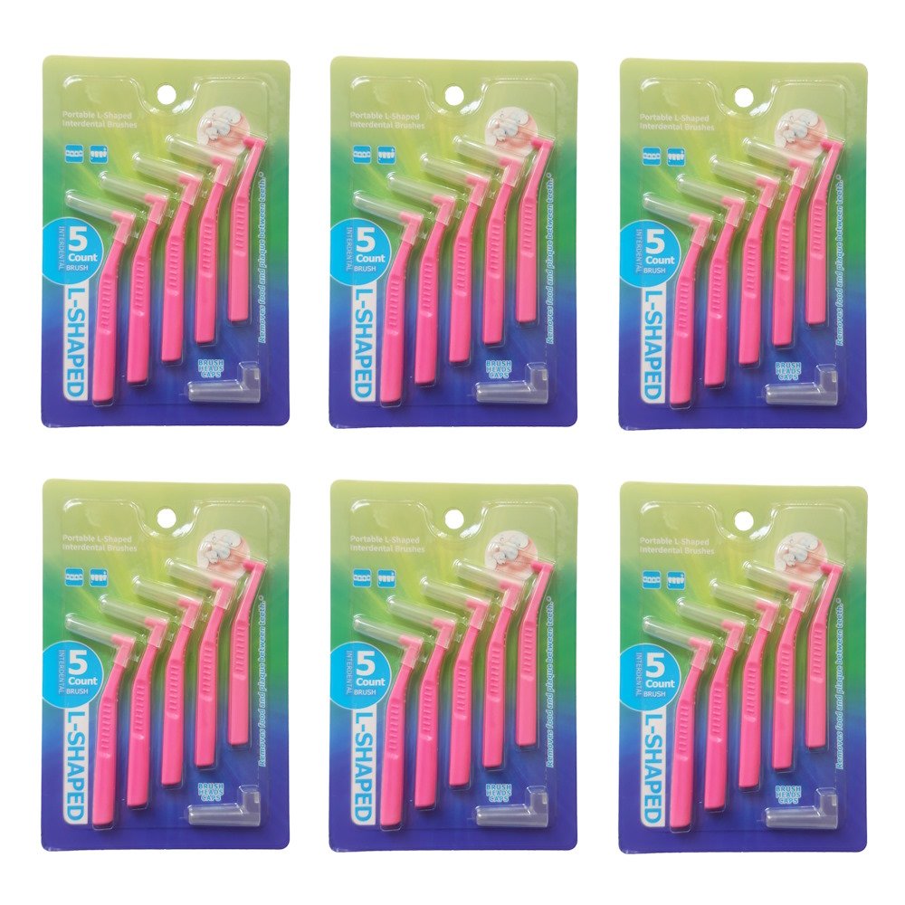 Mezizubní kartáčky, cenově zvýhodněná sada 6 x 5 ks, tloušťka 0,6 mm, tvar L, barva růžová