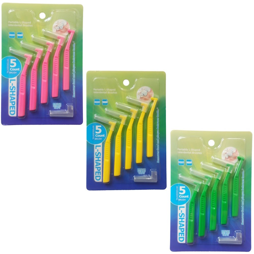 Mezizubní kartáčky, cenově zvýhodněná sada 3 x 5 ks, mix tří tlouštěk 0,6 mm + 0,7 mm + 0,8 mm, tvar L