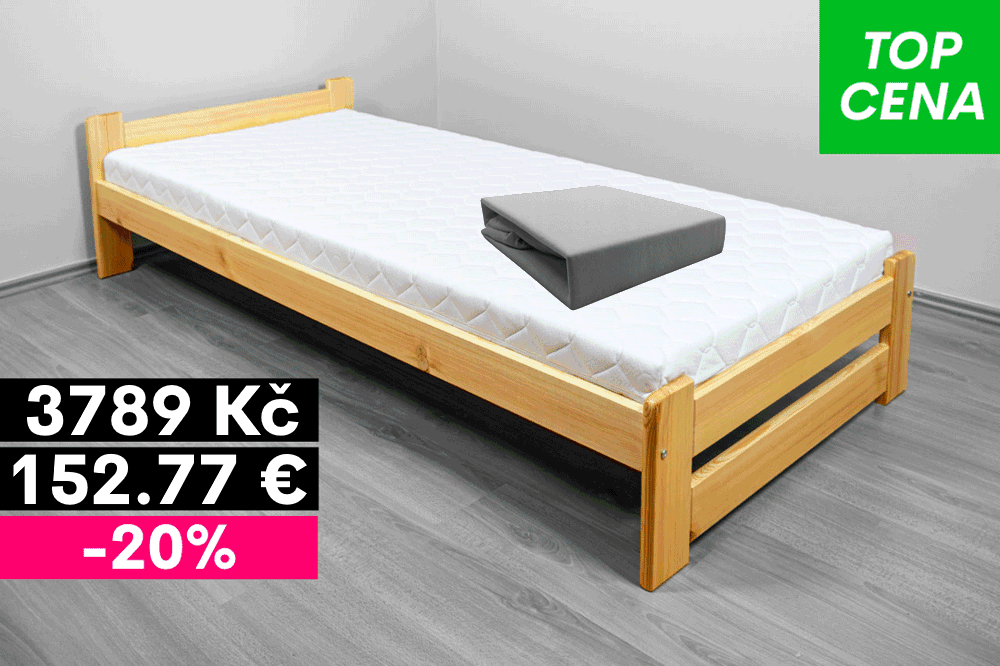 Postel 90x200 cm + rošt + matrace + prostěradlo