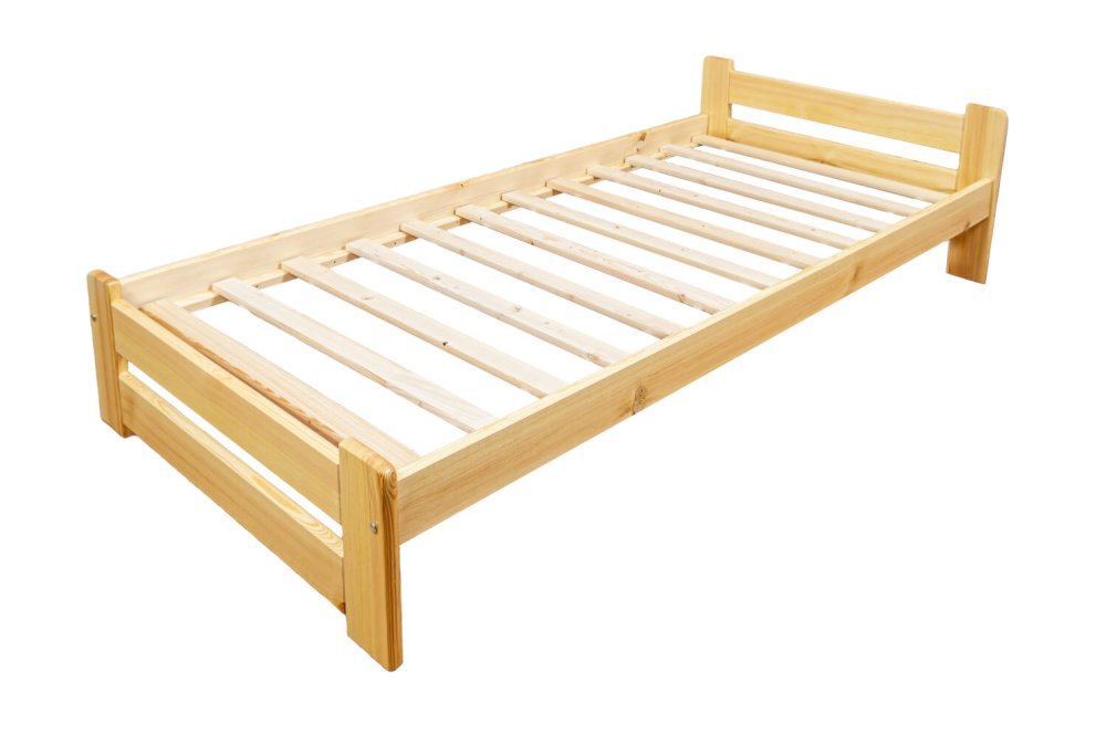 Jednolůžková postel s roštem Eda 80x200 cm, vyrobena z masivu borovicového dřeva, lakována bezbarvým netoxickým lakem