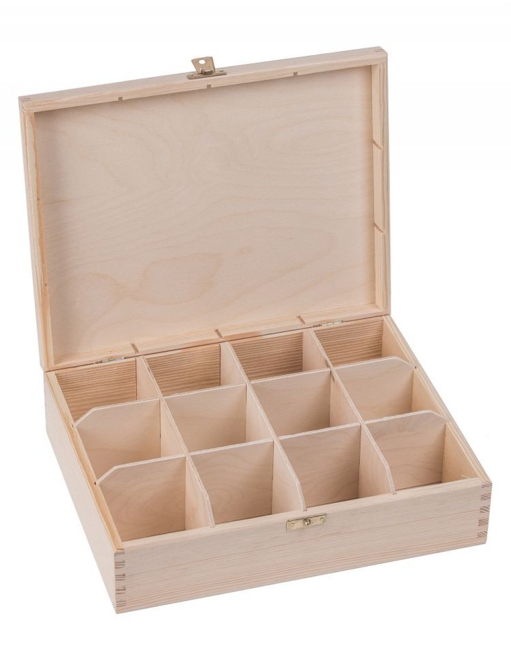 Přírodní dřevěná čajová kazeta 12 přihrádek, 28x22x8 cm zapínací Přírodní dřevěná čajová kazeta 12 přihrádek, 28x22x8 cm zapínací