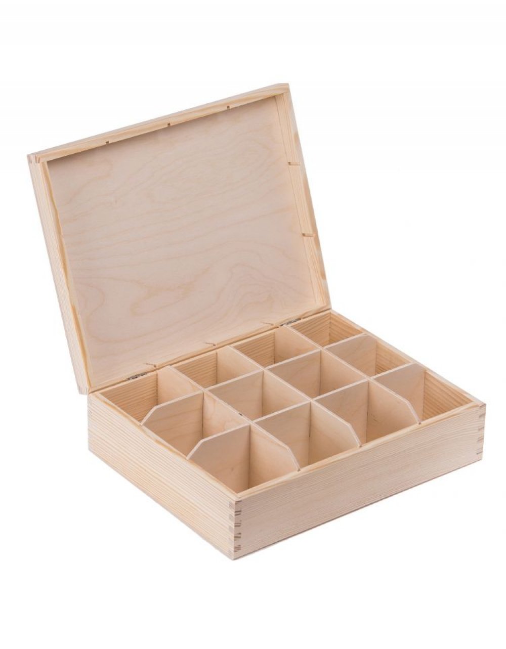 Přírodní dřevěná čajová kazeta 12 přihrádek, 28x22x8 cm Přírodní dřevěná čajová kazeta 12 přihrádek, 28x22x8 cm