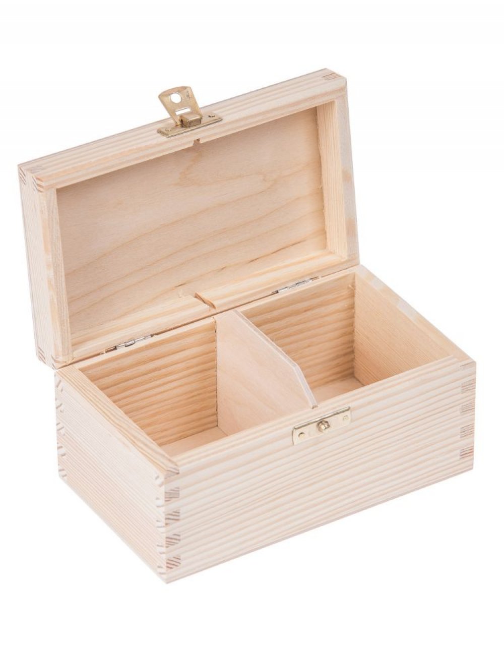 Přírodní dřevěná čajová kazeta 2 přihrádky, 16x9x8 cm zapínací Přírodní dřevěná čajová kazeta 2 přihrádky, 16x9x8 cm zapínací