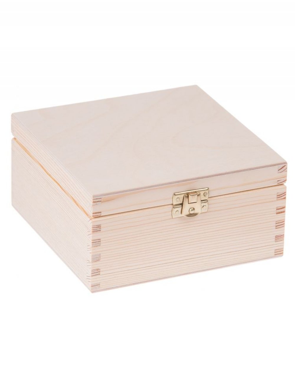 Přírodní dřevěná čajová kazeta 4 přihrádky, 16x16x8 cm zapínací Přírodní dřevěná čajová kazeta 4 přihrádky, 16x16x8 cm zapínací