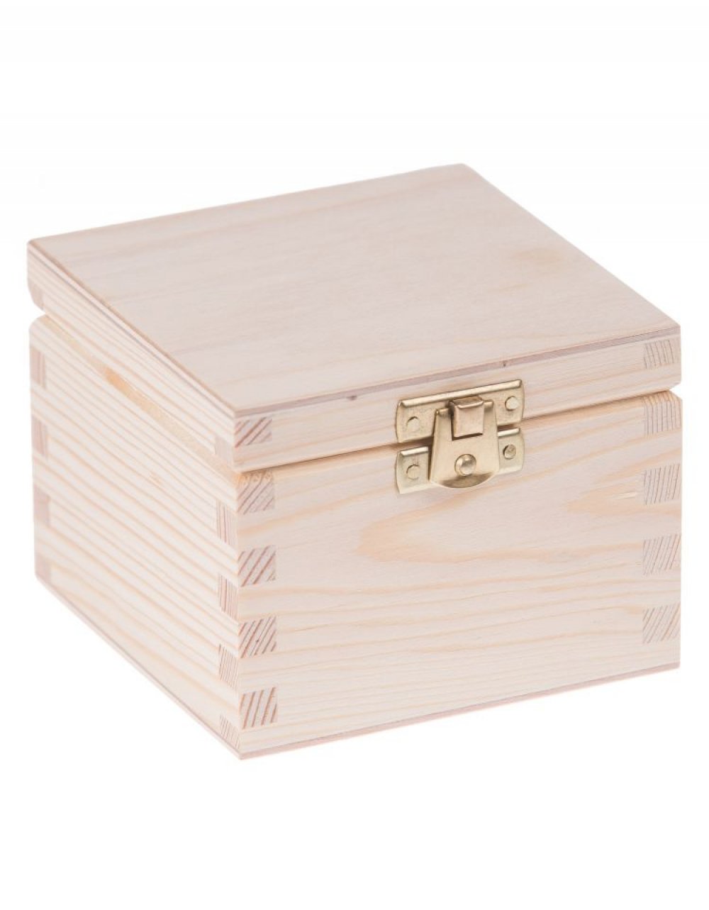 Přírodní dřevěná krabička na čaj 10x10x8 cm zapínací