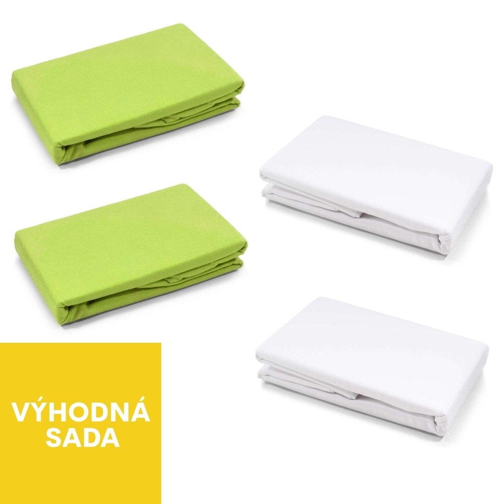 Sada 4 ks bavlněných prostěradel LUX 180x80 cm, kombinace zeleno-bílá Sada 4 ks bavlněných prostěradel LUX 180x80 cm, kombinace zeleno-bílá
