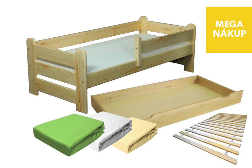 Kompletní dětská postel Kubík 160x80 cm + rošt, matrace, úložný prostor, lůžkoviny