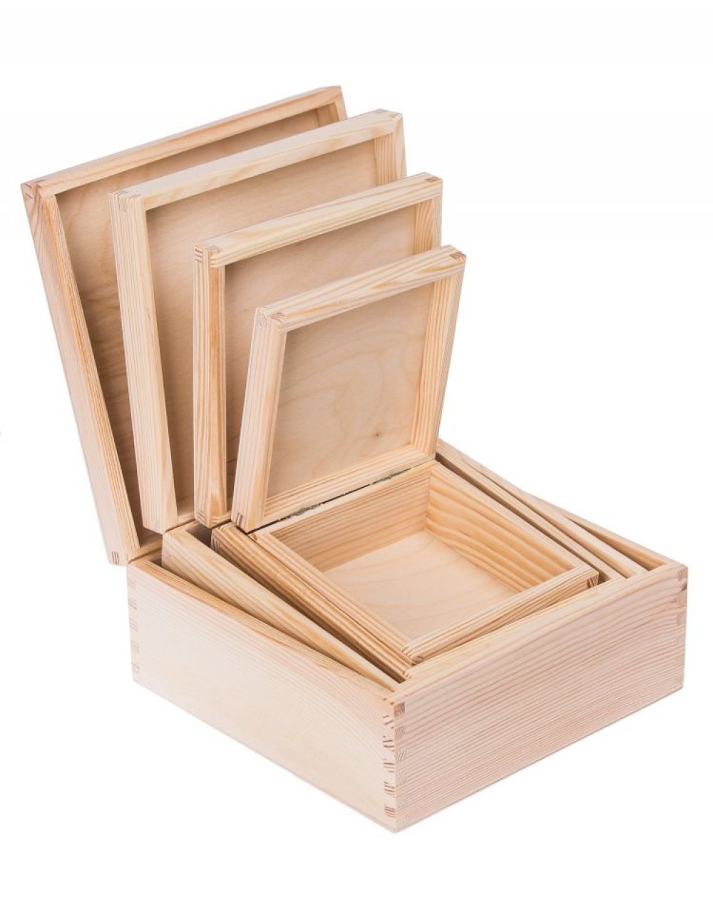 Sada víceúčelových dřevěných krabiček 4v1 - čtvercová