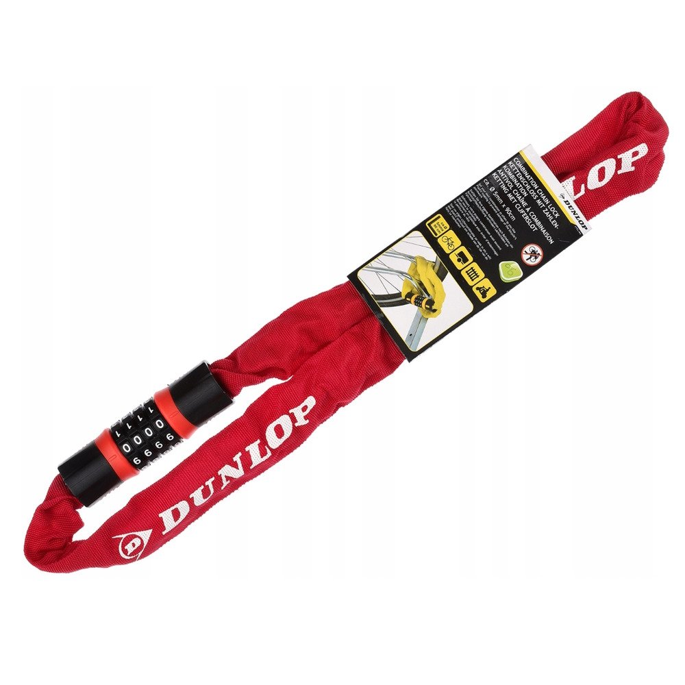 Zámek na kolo Dunlop s kódovým zamykáním, řetězový, barva červená Zámek na kolo Dunlop s kódovým zamykáním, řetězový, barva červená